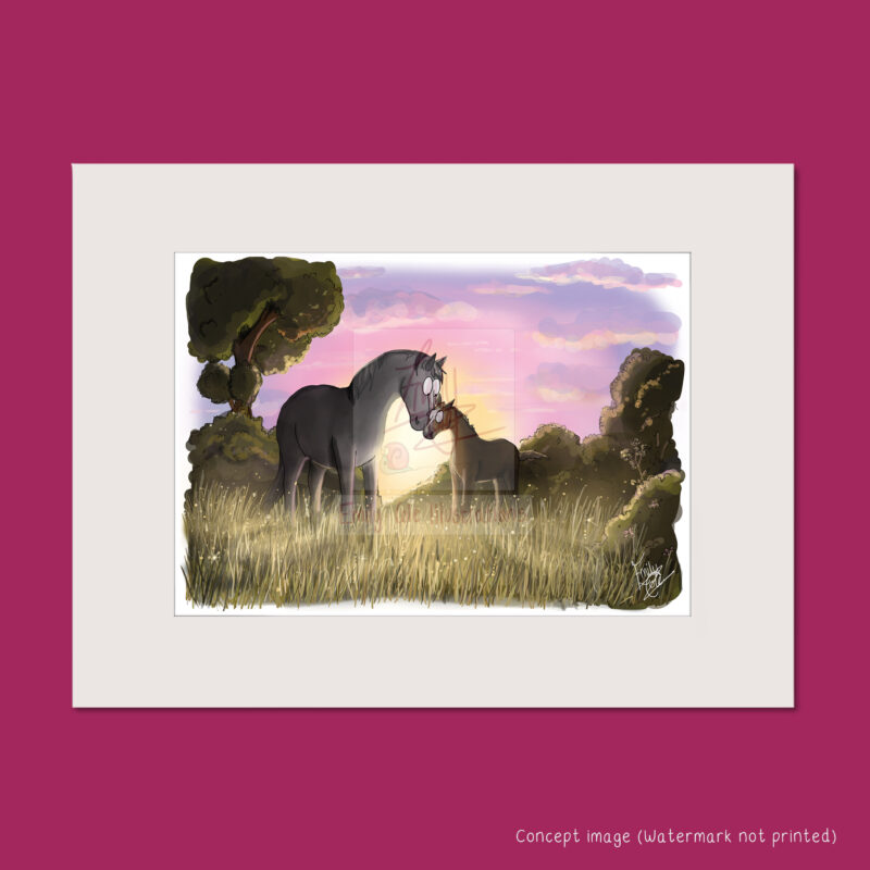mounted Mare and foal giclee art print by Emily Cole Illustrations