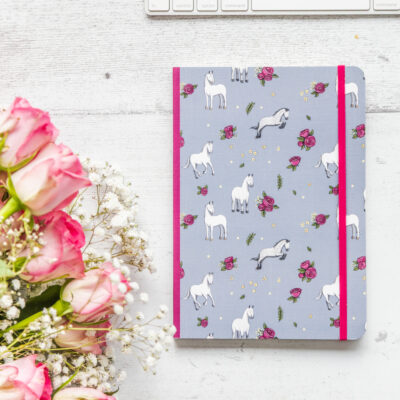 Grey horse patterned perfect bound notebook front cover
