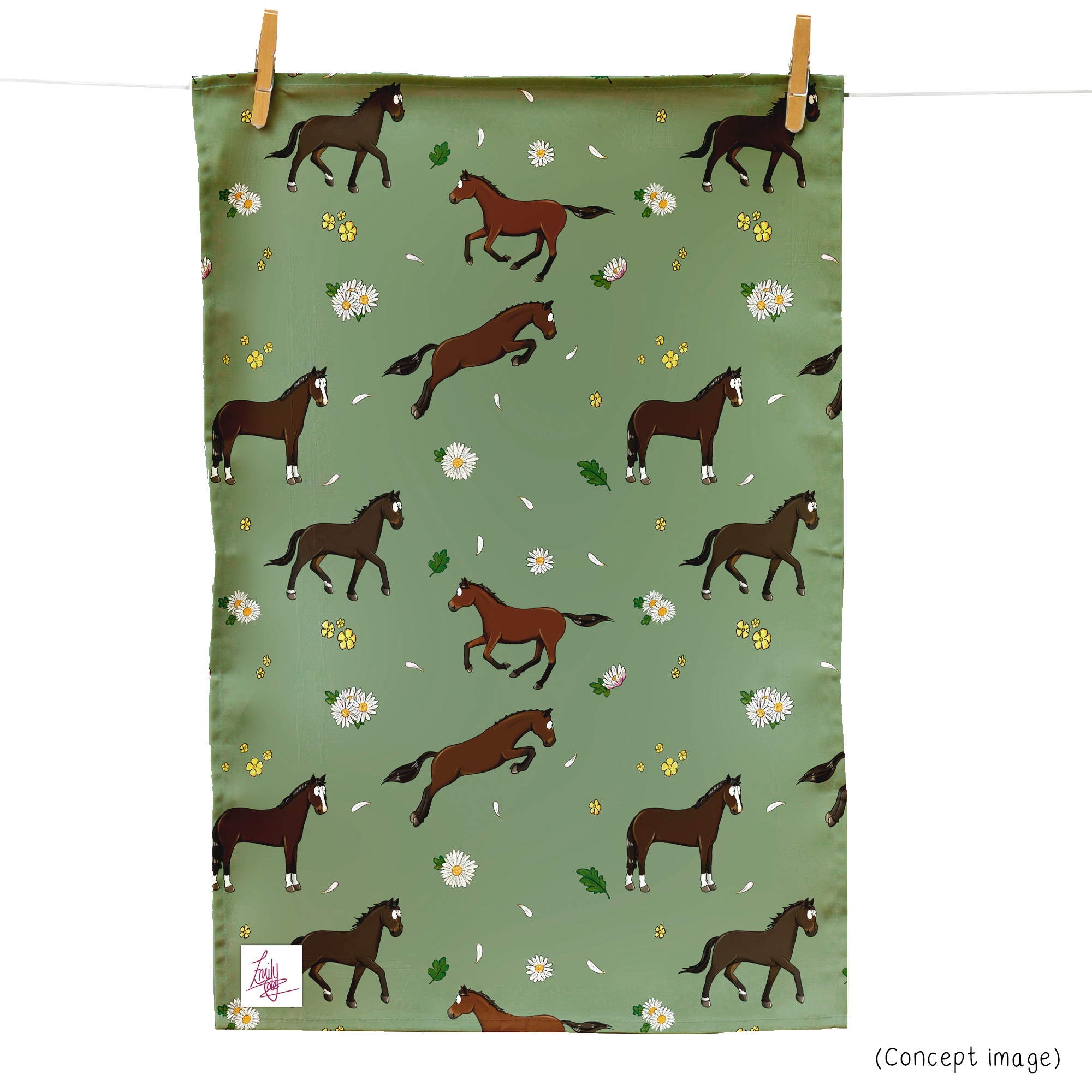 'Bay Horse & Daisies' Tea Towel