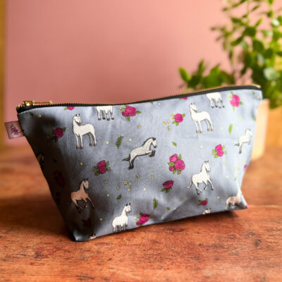 grey and white horse and pony patterned design wash bag by Emily Cole Illustrations