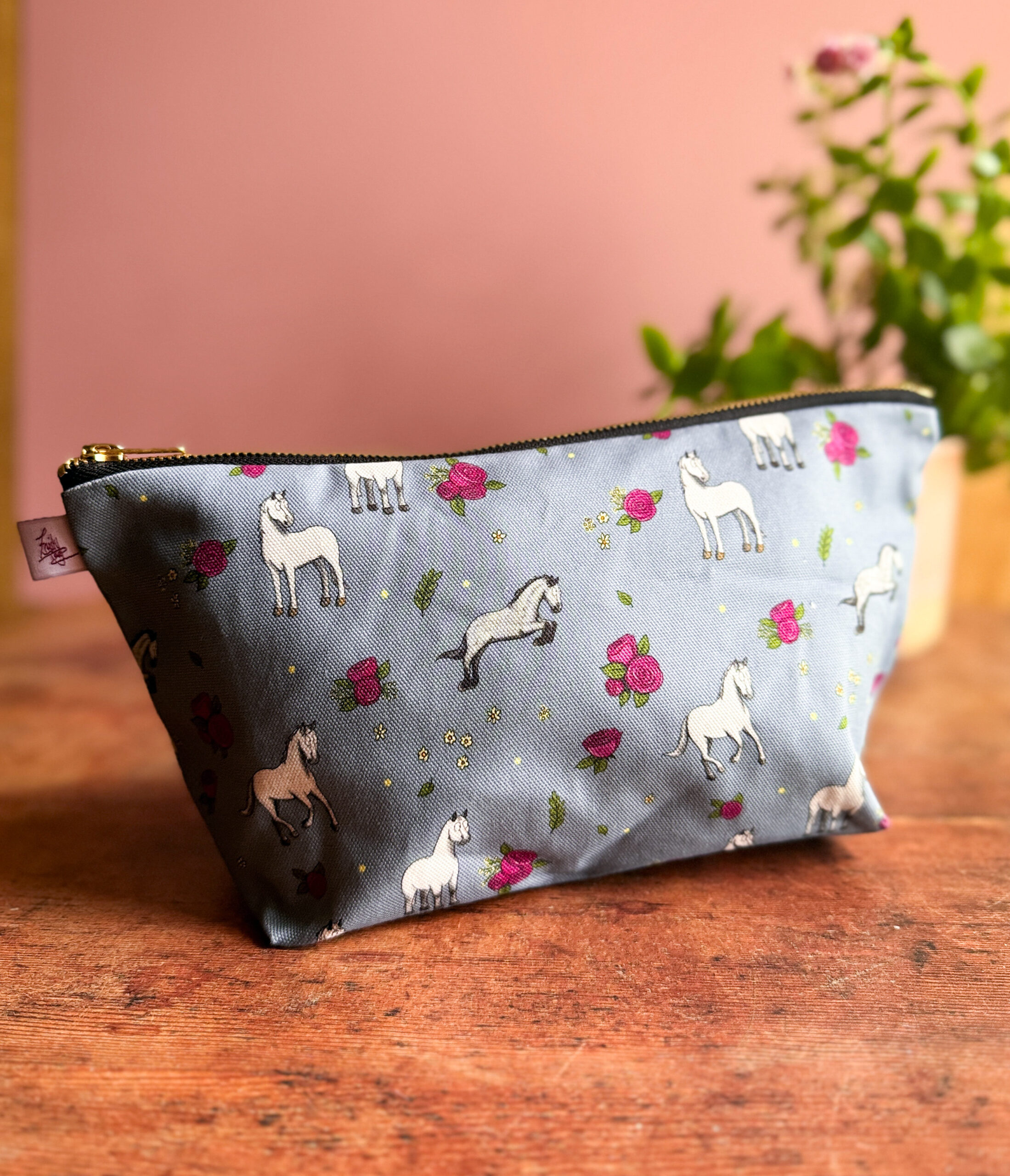 grey and white horse and pony patterned design wash bag by Emily Cole Illustrations