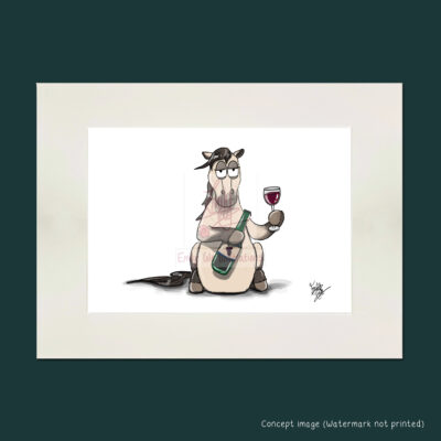 mounted Pass the wine funny horse giclee art print by Emily Cole Illustrations
