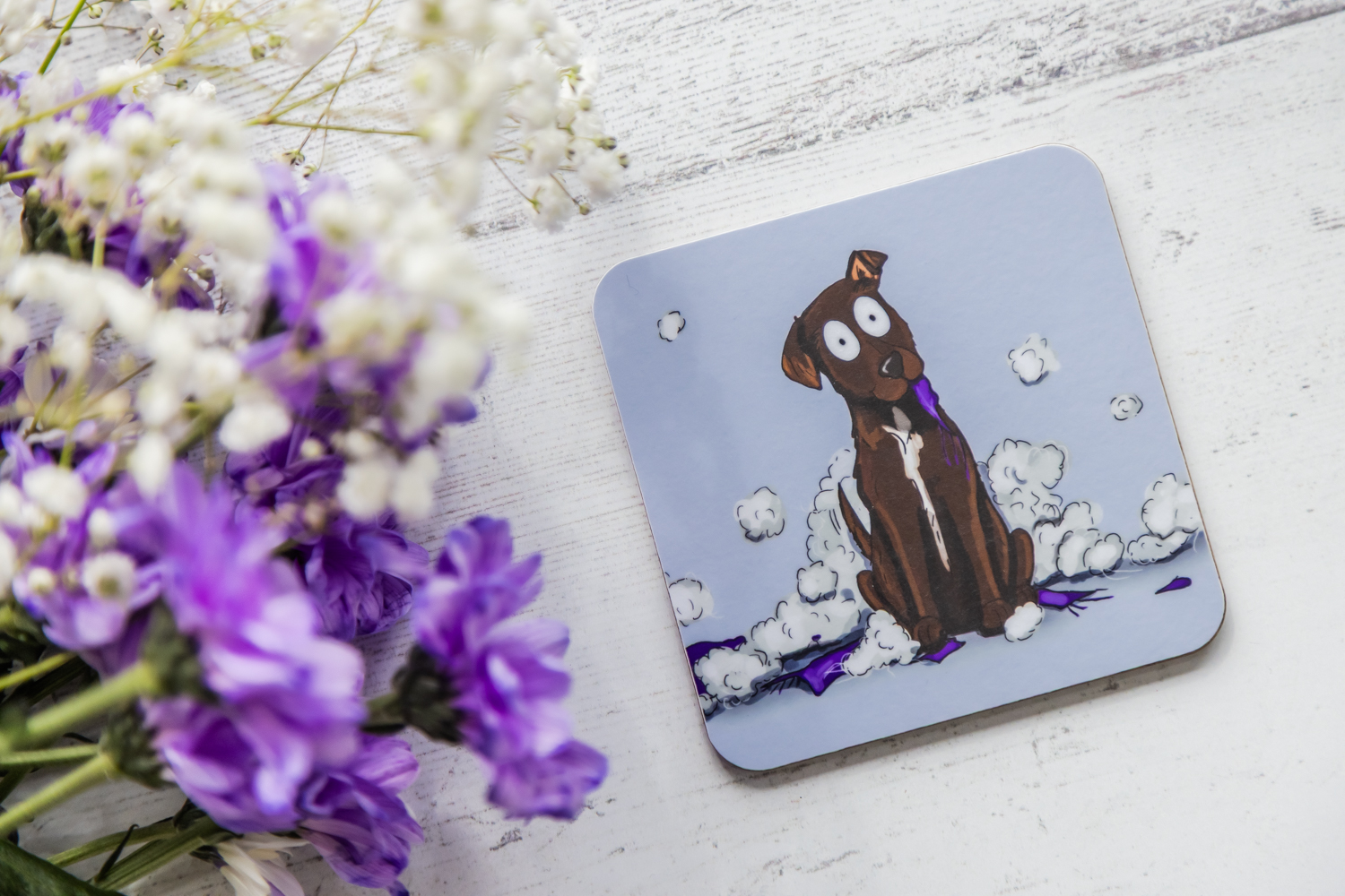 ‘It Exploded’ Dog Melamine Coaster by Emily Cole Illustrations.