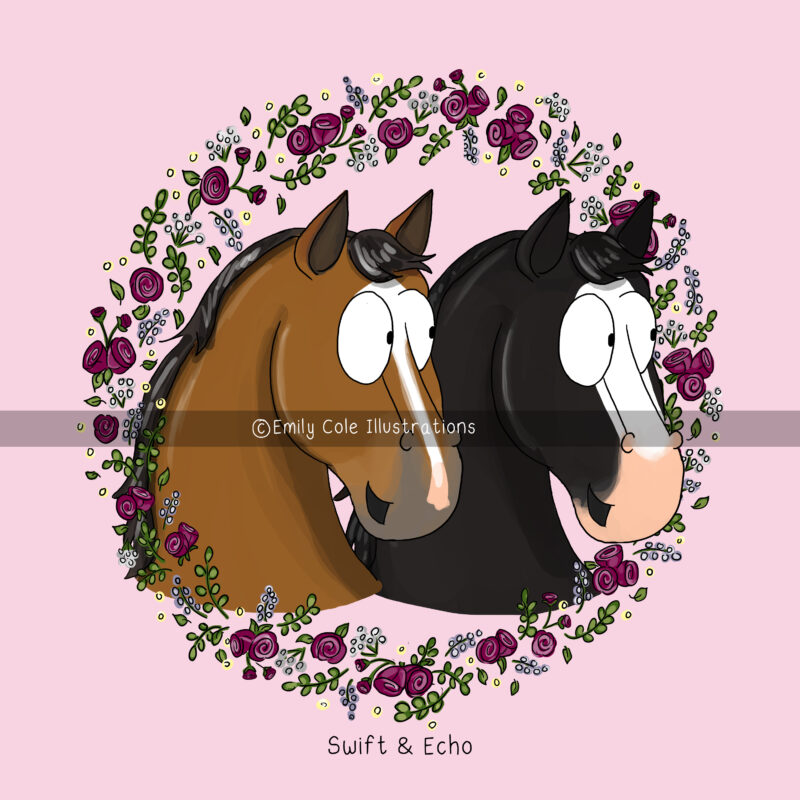 Double Personalise a Pony Illustration for two horses by Emily Cole Illustrations