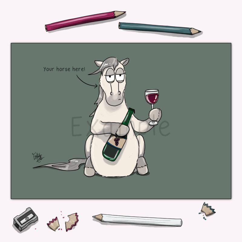 Personalised horse drawing - bespoke colour print by Emily cole illustrations example Pass the Wine.