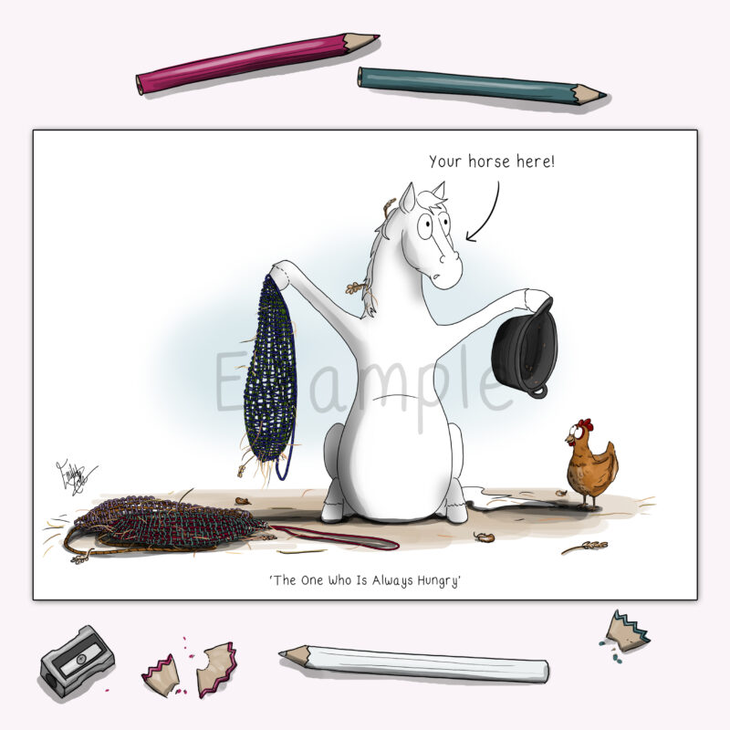 Personalised horse drawing - bespoke colour print by Emily cole illustrations example The One Who Is Always Hungry.