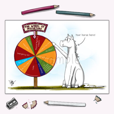 Personalised horse drawing - bespoke colour print by Emily cole illustrations example Wheel of Misfortune.