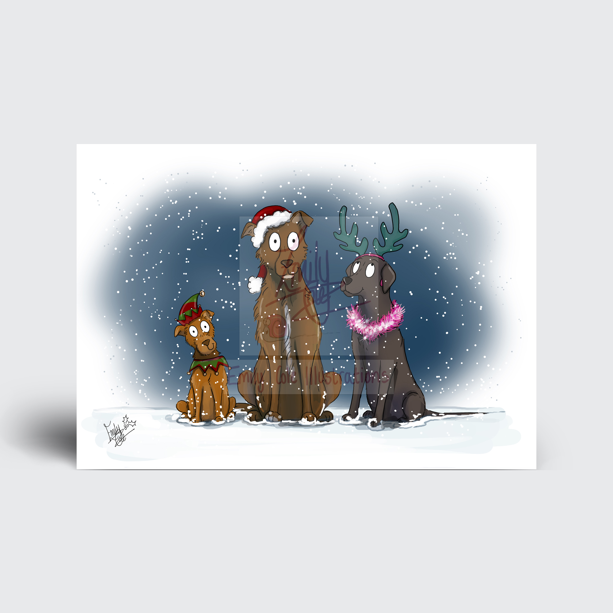 The Gang -OFFICE DOG - WAGGY CHRISTMAS - EMILY COLE ILLUSTRATIONS CHRISTMAS CARD