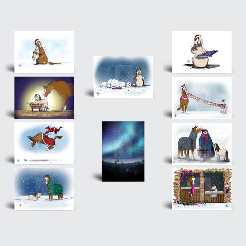 Card Collection - Jimmy and Sugarplum - Companion Pony - Funny Horse Christmas Card by Emily Cole Illustrations