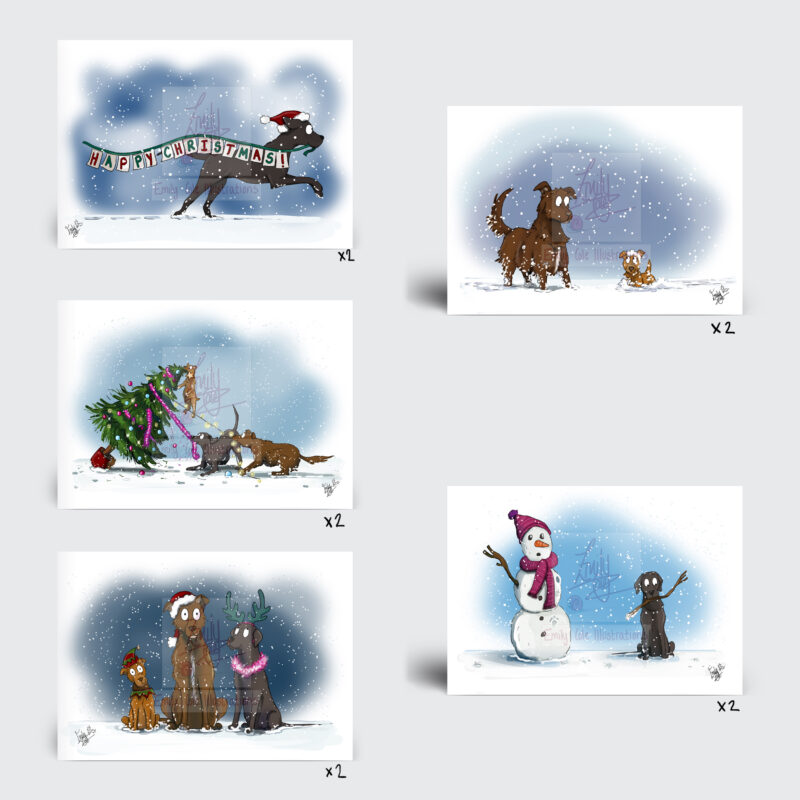 Christmas Card Collection - OFFICE DOG - WAGGY CHRISTMAS - EMILY COLE ILLUSTRATIONS CHRISTMAS CARD