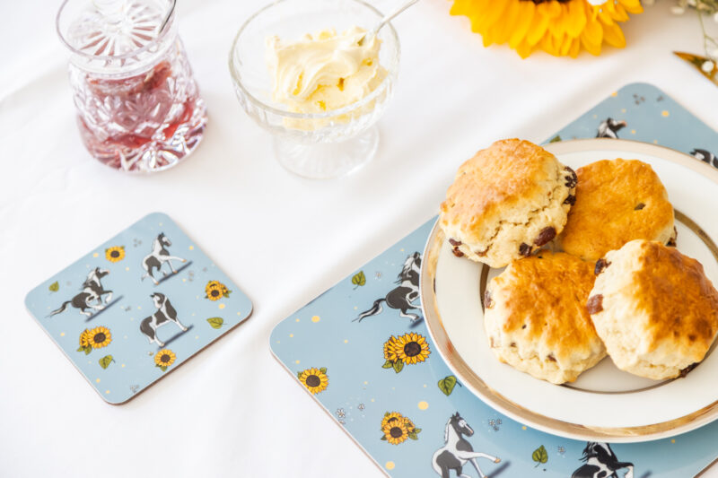 Striking Piebald Horse & Sunflower Patterned Melamine Coaster by Emily Cole Illustrations.