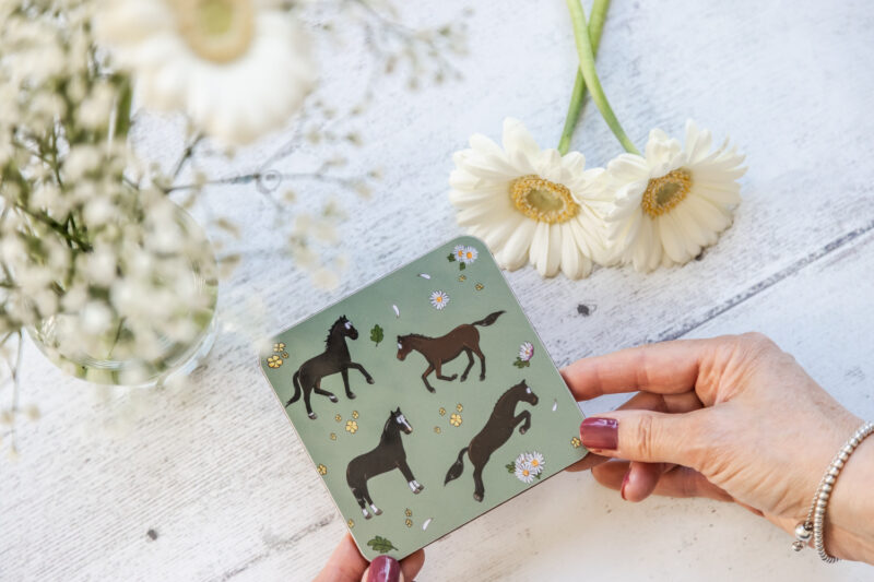 Bay Horse & Daisies Patterned Melamine Coaster by Emily Cole Illustrations.