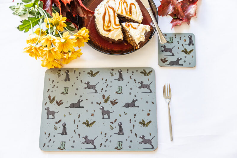 Black Labrador Dog Countryside Pursuits Melamine Placemat by Emily Cole Illustrations.
