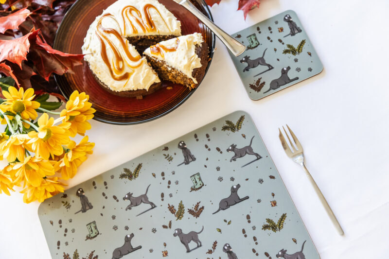 Countryside Black Labrador Dog Melamine Placemat and Coaster Set by Emily Cole Illustrations.