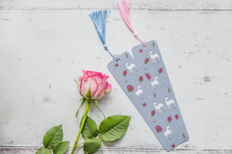 Grey Horse Patterned Silk Card Bookmark. Finished with a Coloured Tassel - Emily Cole Illustrations.