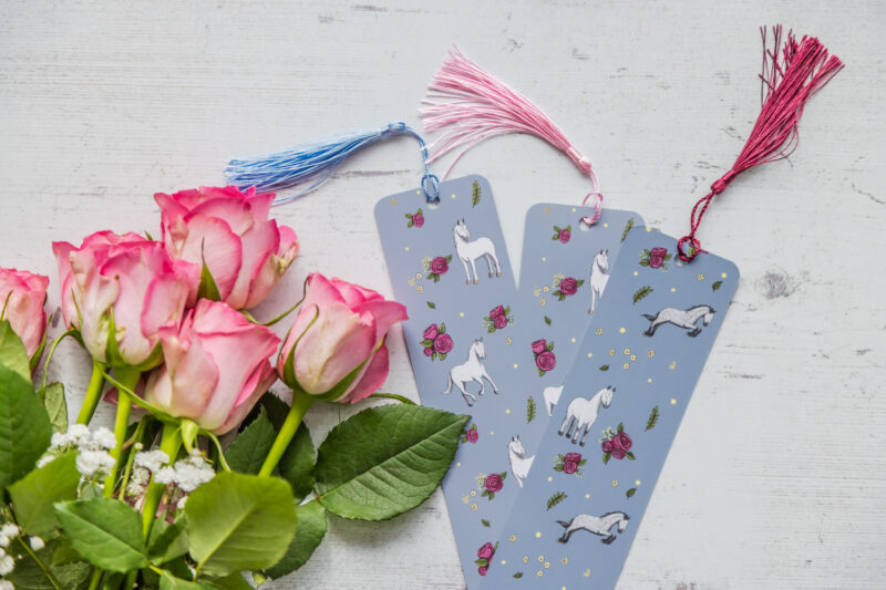 Grey Horse Patterned Silk Card Bookmark. Finished with a Coloured Tassel - Emily Cole Illustrations.