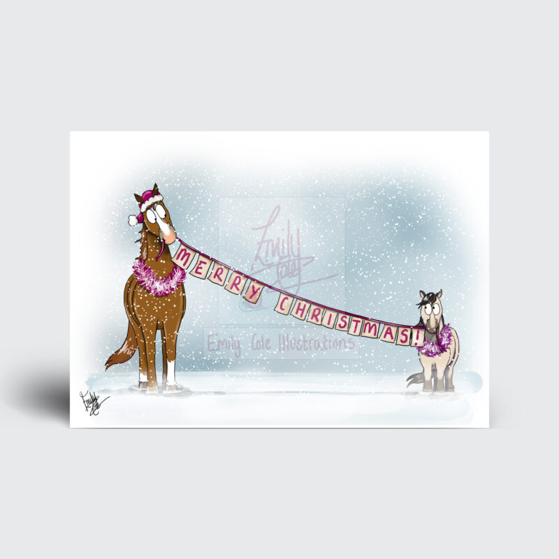 Merry Christmas - Jimmy and Sugarplum - Companion Pony - Funny Horse Christmas Card by Emily Cole Illustrations