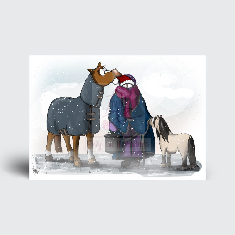 Searching for treats - Jimmy and Sugarplum - Companion Pony - Funny Horse Christmas Card by Emily Cole Illustrations