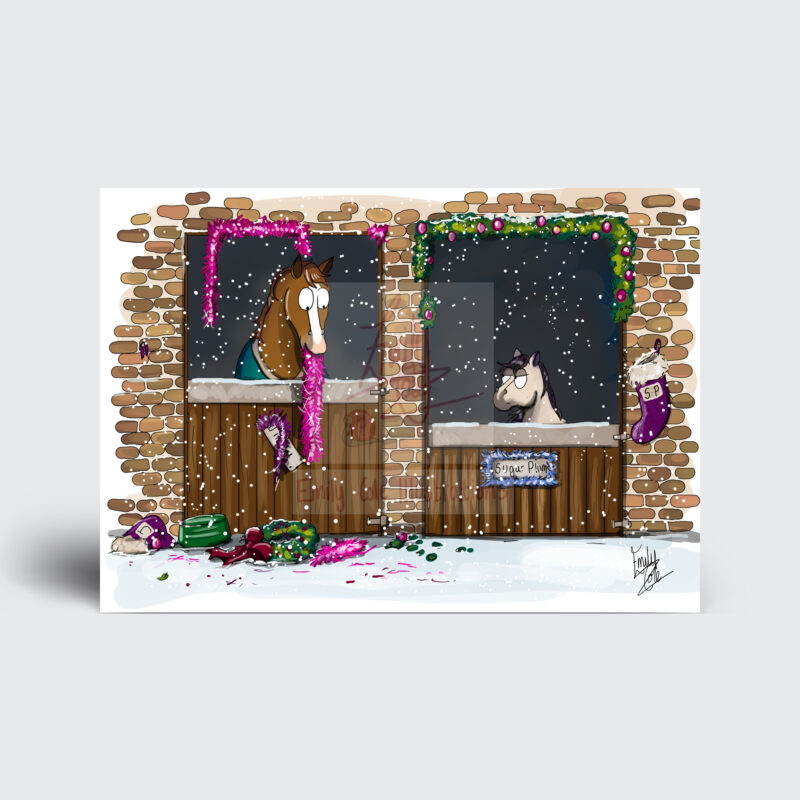 Stable Doors - Jimmy and Sugarplum - Companion Pony - Funny Horse Christmas Card by Emily Cole Illustrations