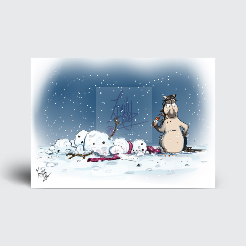 Sugarplum and the Snowman - Jimmy and Sugarplum - Companion Pony - Funny Horse Christmas Card by Emily Cole Illustrations