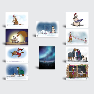 Card Collection - Jimmy and Sugarplum - Companion Pony - Funny Horse Christmas Card by Emily Cole Illustrations