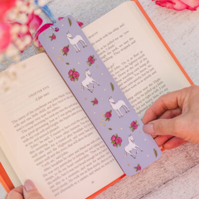 Grey Horse Patterned Silk Card Bookmark. Finished with a Coloured Tassel - Emily Cole Illustrations.