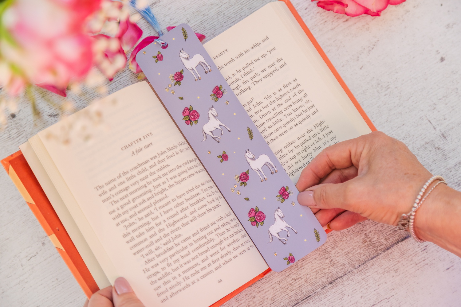 Grey Horse Patterned Silk Card Bookmark. Finished with a Coloured Tassel - Emily Cole Illustrations.