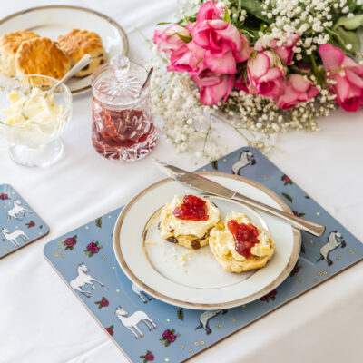 Beautiful Grey Horse & Roses Patterned Melamine Placemat by Emily Cole Illustrations.