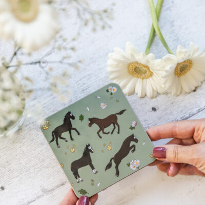 Bay Horse & Daisies Patterned Melamine Coaster by Emily Cole Illustrations.