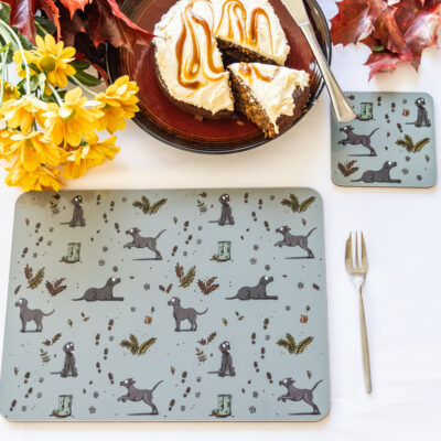 Black Labrador Dog Countryside Pursuits Melamine Placemat by Emily Cole Illustrations.