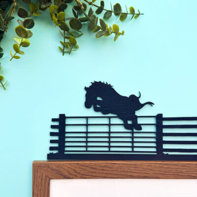 gate hopping funy horse jumping wooden frame topper decoration by emily cole illustrations
