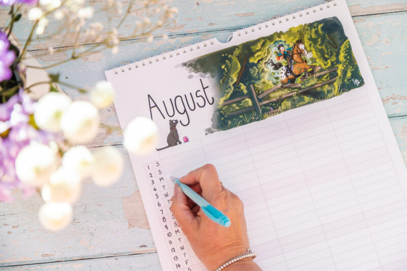 Emily Cole Illustrations 2026 Planner Calendar featuring 12 brand new humorous horse illustrations. 5 column layout, perfect for organising multiple family members or busy lives.