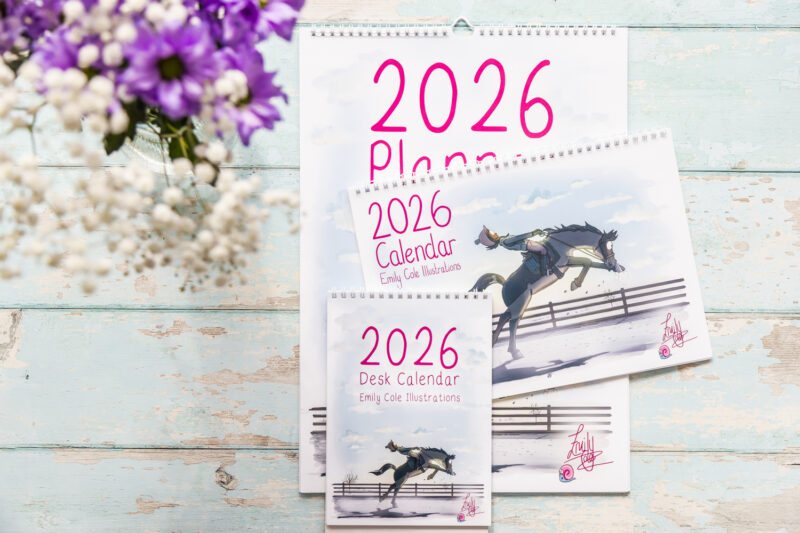 Emily Cole Illustrations 2026 Calendar collection featuring 12 brand new humorous horse illustrations.