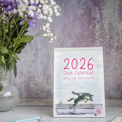 Emily Cole Illustrations 2026 desk Calendar featuring 12 brand new humorous horse illustrations. Traditional month-to-view design.