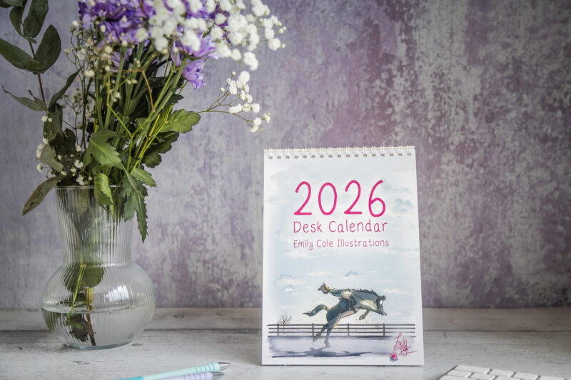 Emily Cole Illustrations 2026 desk Calendar featuring 12 brand new humorous horse illustrations. Traditional month-to-view design.