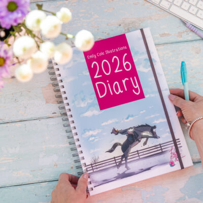 Emily Cole Illustrations 2026 A4 Diary - Week to view layout, featuring 12 brand new humorous horse illustrations.