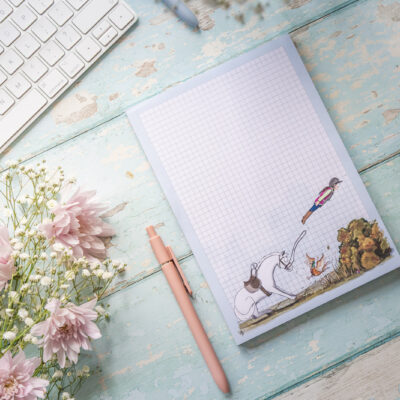 Horse and Pheasant Humour Jotter Pad. A5 with Gridded Pages. Designed and Illustrated by Emily Cole.