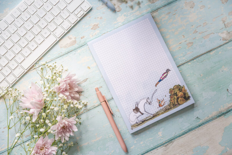 Horse and Pheasant Humour Jotter Pad. A5 with Gridded Pages. Designed and Illustrated by Emily Cole.