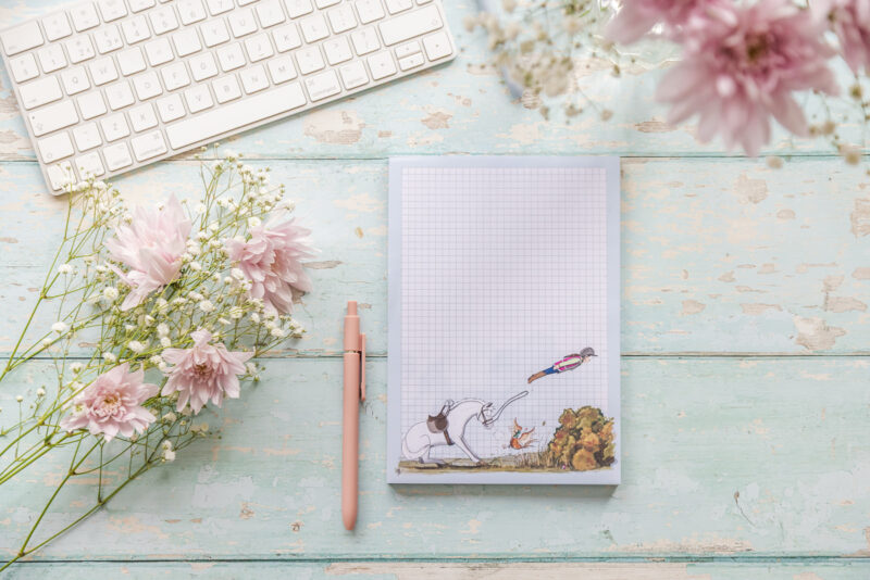 Horse and Pheasant Humour Jotter Pad. A5 with Gridded Pages. Designed and Illustrated by Emily Cole.