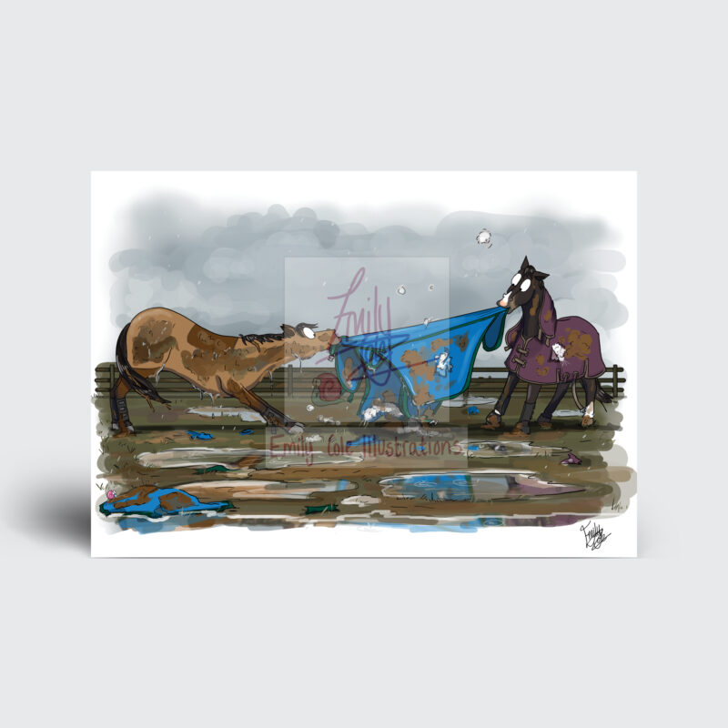 Rug of war - horse greeting card A5 by Emily Cole Illustrations