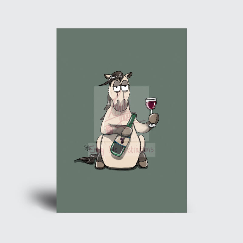 pass the wine - horse greeting card A5 by Emily Cole Illustrations