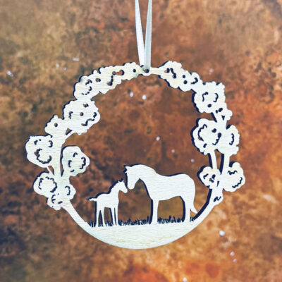 Wooden Mare and Foal hanging decoration by Emily Cole Illustrations