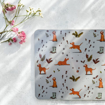 Patterned fox red yellow labrador melamine placemat tableware by Emily Cole Illustrations