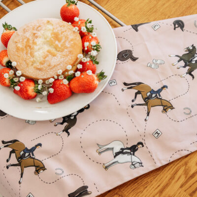 Pink Dressage Horse Cotton Tea Towel