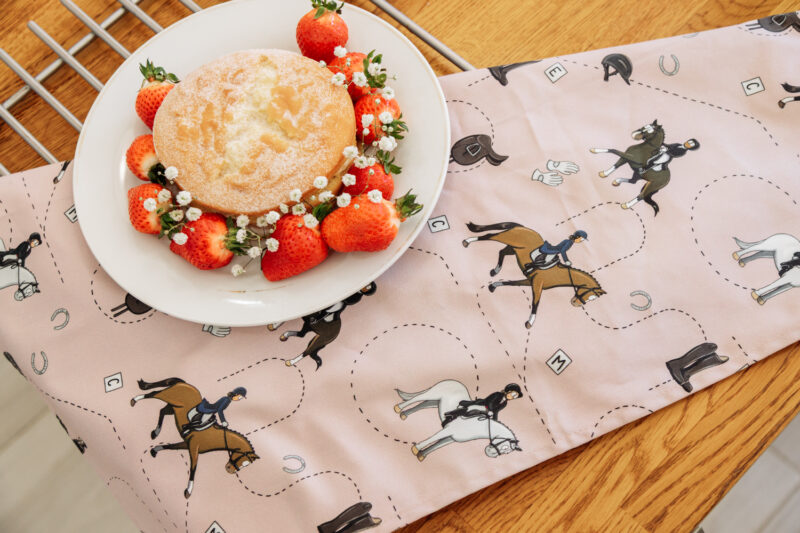 Pink Dressage Horse Cotton Tea Towel