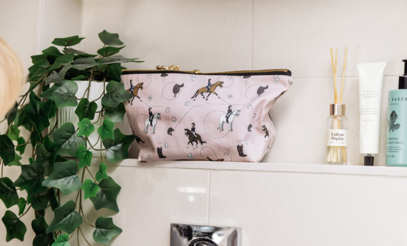 Pink Dressage Horse Wash Bag, Cosmetic Bag, Make-up Bag, Large Pencil Case