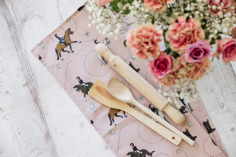 Pink Dressage Horse Cotton Tea Towel