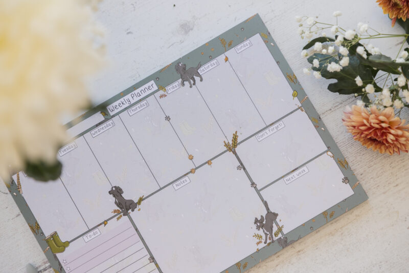A4 Black Spaniel Desk Planner Pad - Spaniel Dog Stationery by Emily Cole Illustrations