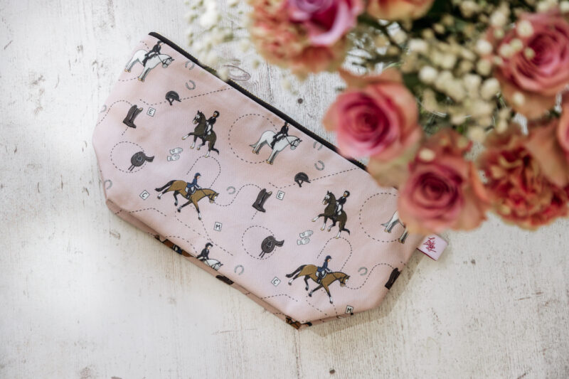Pink Dressage Horse Wash Bag, Cosmetic Bag, Make-up Bag, Large Pencil Case