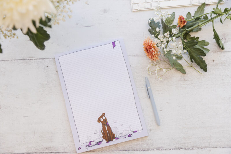It exploded - Humorous Dog A4 Lined Notepad - Dog stationery by Emily Cole Illustrations